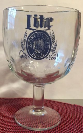 Vintage 6 " Tall Miller Lite Fine Pilsner Beer Glass Thumbprint Goblet Mug