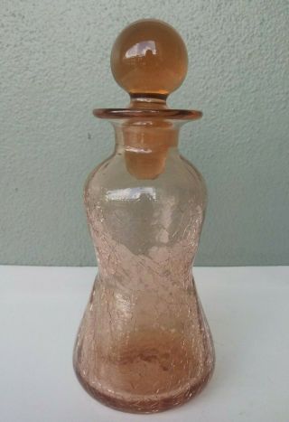 Vintage Blown Pink Crackle Glass Bottle W/ Stopper