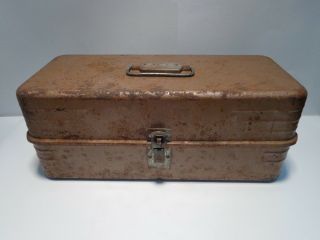 Vintage Fishing Tackle Box Brown Metal Two Tray