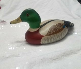 Vintage Handcrafted Mallard Wooden Duck Decorative Decoy Carved Sculpture Quack