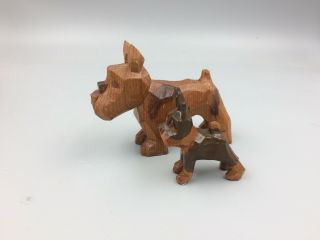 Vintage Boston Terrier Hand Carved Wooden Figurine