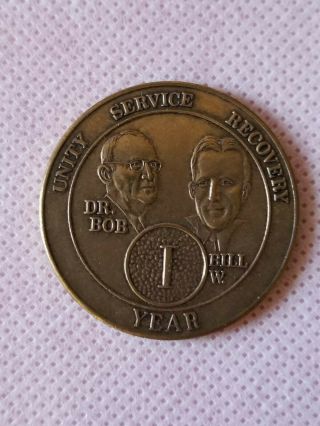 Vintage Aa 1 Year Sobriety Coin Dr Bob & Bill W.  Alcoholics Anonymous Recovery