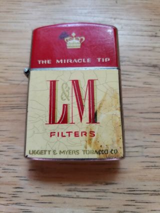 Vintage " L&m " Continental " Wind Proof " Lighter " Mfg In Japan Patina