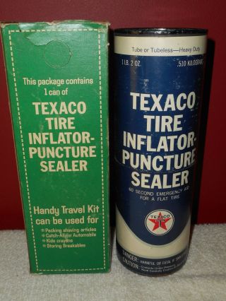 Vintage Texaco Tire Inflator Travel Kit Puncture Sealer Nos Can Trade Mark Reg