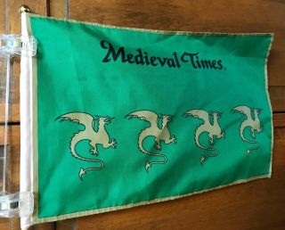 Medieval Times Flag Green Tournament Dinner Show Vintage With Stick