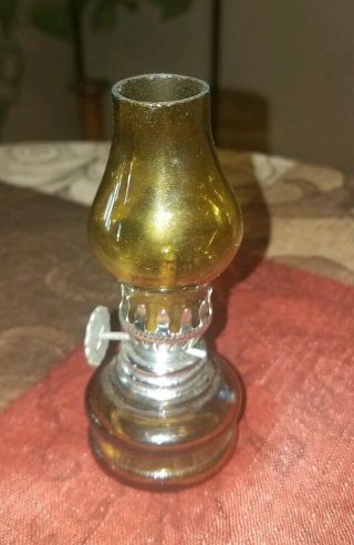 Small/mini Vintage Amber Glass Oil Lamp 4 " Tall