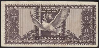 1946 Hungary 10 Million Milpengo Vintage Paper Money Banknote Currency P 129 Vf