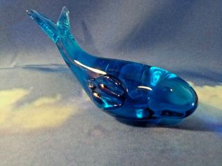 Vintage Murano Art Glass Blue Whale Paperweight