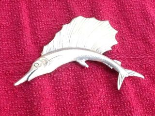 3 - 1/2 " Vtg Sterling Silver Sailfish Fish Brooch Pin 10.  9g