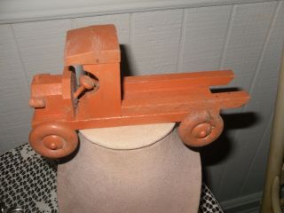 Vintage 7 " Orange Wood Toy Truck