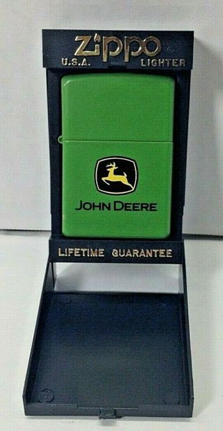 Vintage Zippo John Deere Lighter Green In Black Case