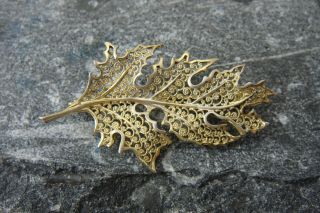 Vtg Alice Caviness Gold Over Sterling Silver Filigree Leaf Pin Brooch Weighs