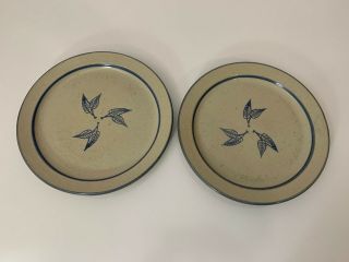 Vintage Red Wing Stoneware Pottery Dinner Plates (2) Heavy Crock Birch Leaves