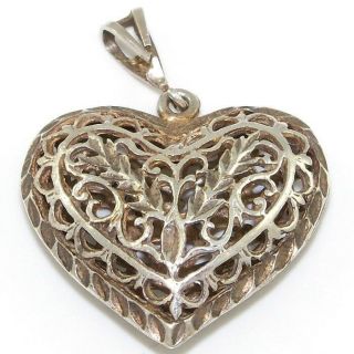 Vtg Sterling Silver Open Diamond Cut Scroll Leaf/flower Heart Love Pendant Lde8