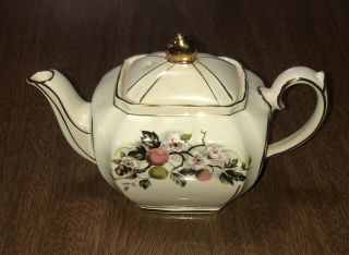 Vintage Sadler Porcelain Cherry Blossom 2 Cup Small Cube Teapot W/ Gold Trim