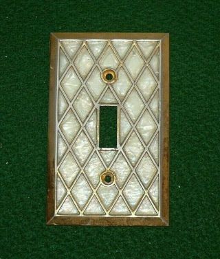 Vintage Mother Of Pearl & Brass Light Switch Outlet Cover,  Diamond Design