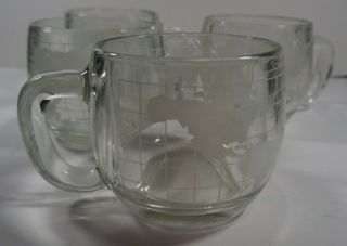 Vintage Nestle World Globe Etched 1970s 6 Ounce Coffee Tea Mugs Cups Set of 4 4