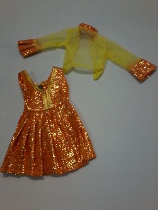 Vtg Maddie Mod Clone Barbie Orange/gold Metallic Jumper/blouse Nm