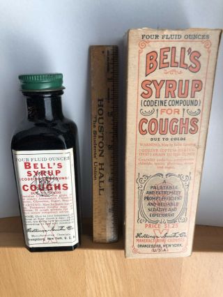 Vintage Codeine Opium For Coughs Medicine Bottle & Box