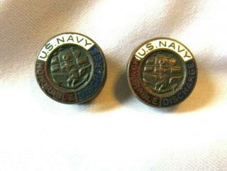 2 Vintage Us Navy Honorable Discharge Red White & Blue Buttonhole Pin Button