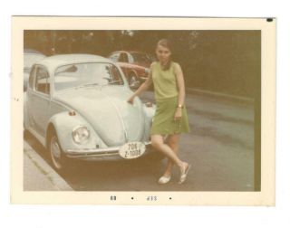 Vintage Photo Pretty Young Woman Light Blue Volkswagen 1960 