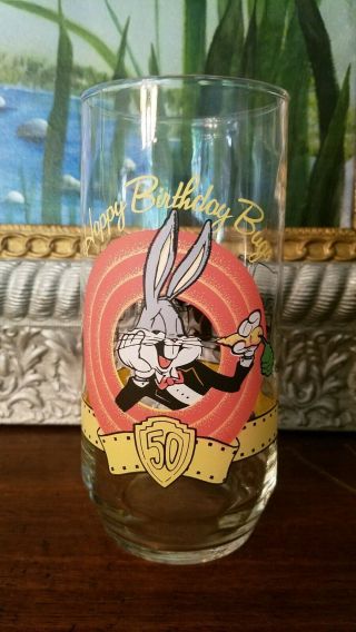 Vintage 1990 Happy Birthday 50th Anniversary Bugs Bunny Glass Looney Tunes Wb