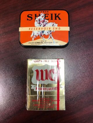 Vintage 1931 Sheik Collectible Condom Tin And Antique Wc Prophylactic Pkg