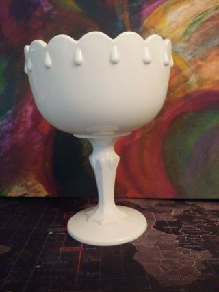 Vintage Tear Drop White Milk Glass Vintage Pedestal Compote Dish 7.  5 X 6 "