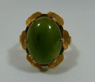 Vtg Mid Century C&c 10k Gold Filled Translucent Green Jade Cabochon Ring 6.  5 Evc