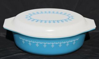 Vintage 1972 Pyrex Snowflake Blue Garland 2 1/2 Qt Casserole Dish With Lid 043