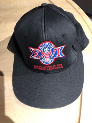 Nfl Bowl 26 Xxvi 1992 Minneapolis Black Snapback Baseball Hat Vintage -