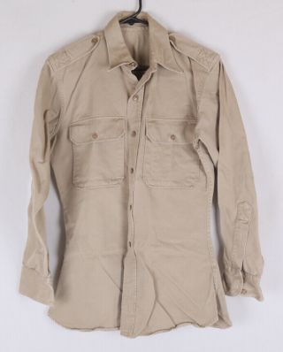 Vintage Us Army Khaki Long Sleeve Shirt,  Cotton Denim,  1952,  Size M
