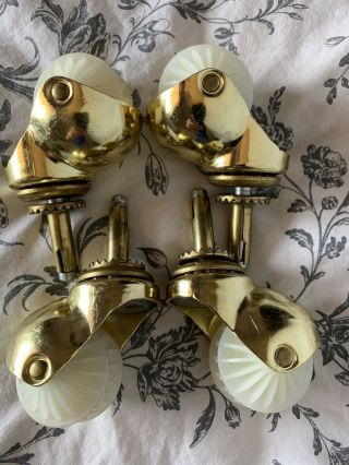 Set Of 4 Vintage Furniture Wheels Brass Ball Casters