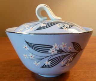 Vintage Homer Laughlin Skytone Stardust Blue And Floral Spray Sugar Bowl And Lid