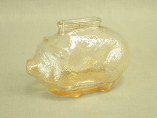 Vintage Glass Piggy Bank Carnival Amber Gold Pig Depression Anchor Hocking 2.  75 "