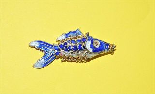 Vintage Blue White Red Enamel Articulated Moving Fish Pendant Chinese - 2