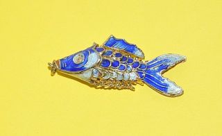 Vintage Blue White Red Enamel Articulated Moving Fish Pendant Chinese - 3