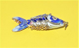 Vintage Blue White Red Enamel Articulated Moving Fish Pendant Chinese - 4