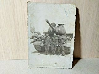 Vintage Photo Card Soviet Military Men And Tank T - 34 Ussr 1940s The 2 World War