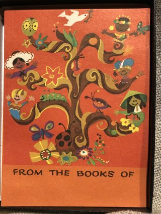Vintage Antioch Bookplates Mid Century Genie Book Tree Design Book Labels 46 Ct
