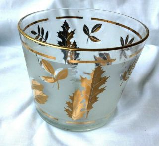 Vintage Libbey Frosted Gold Leaf Ice Bucket 2