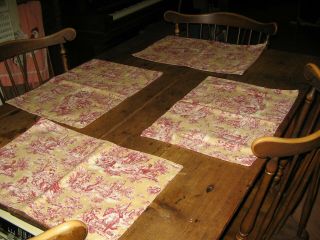 Vintage French Toile Placemats Set Of 4 Red / Beige Kitchen Home French Country