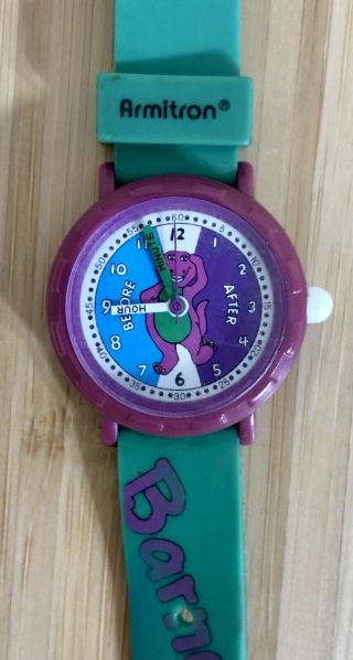 Vintage Barney The Dinosaur Wrist Watch Retro Armitron Green Purple