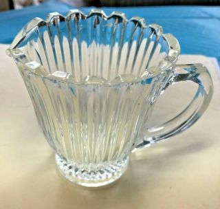 Vintage Ribbed And Footed Crystal Glass Creamer Or Small Pitcher