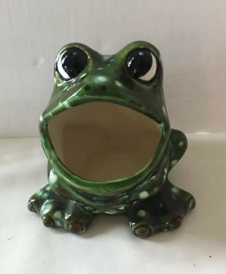 Vintage 1976 Wide Mouth Frog Scrubbie Sponge Holder Kitchen Green 4.  5”