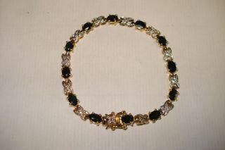 Vintage Gold Over Sterling Silver Sapphire & Diamond 7 " Inch Bracelet.  925
