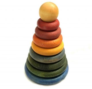 Vintage Wooden Story Wooden Stacking Ring Toy Colorful Baby Learning Skills