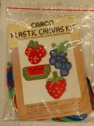 Vtg Caron Plastic Canvas Kit Bright Fruit Kitchen Magnets 1981 Easy Farmhouse