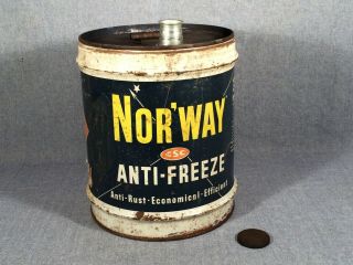 Vintage Norway Anti - Freeze 5 Gallon Can With Cap 1951 13 3/4 " High Empty