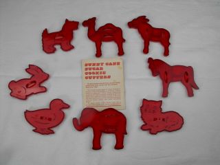 Vintage Clear Red Plastic Hrm Cookie Cutters Horse Camel Dog Duck Rabbit Cat